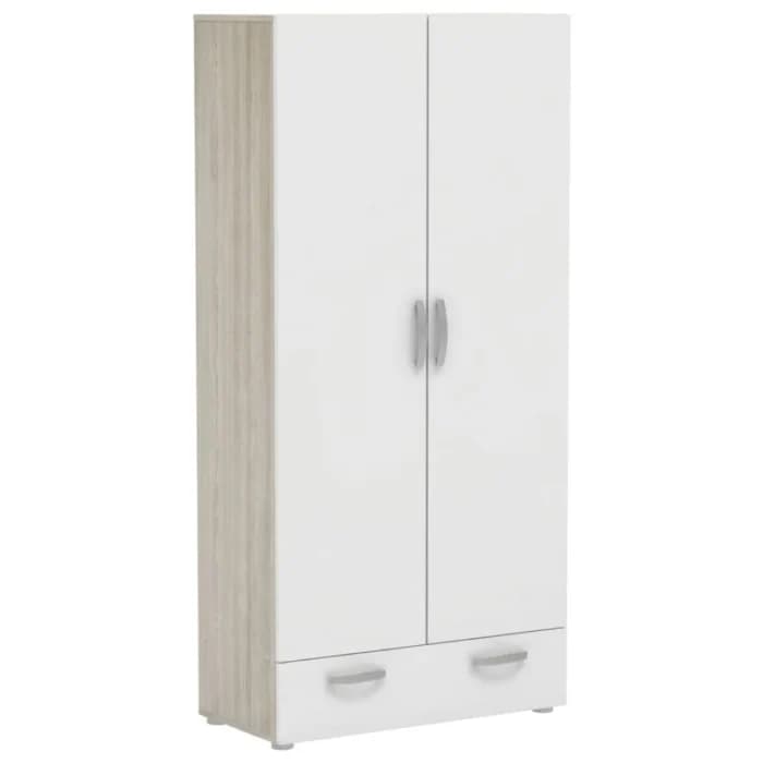 ARMOIRE 2 PORTES +  1 TIROIR - CHENE ET BLANC - Image 1