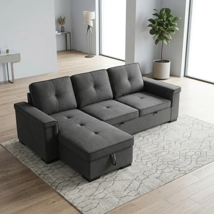 CANAPE D'ANGLE REVERSIBLE ET CONVERTIBLE EN TISSU - GRIS FONCE - Image 1