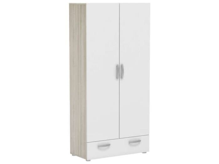 ARMOIRE 2 PORTES +  1 TIROIR - CHENE ET BLANC - Image 2