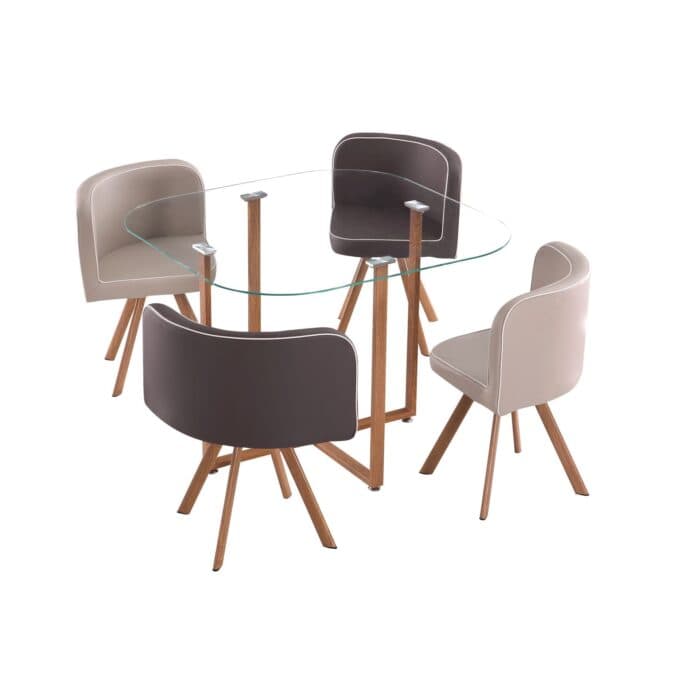 TABLE À MANGER + 4 CHAISES ENCASTRABLES - GRIS - Image 2