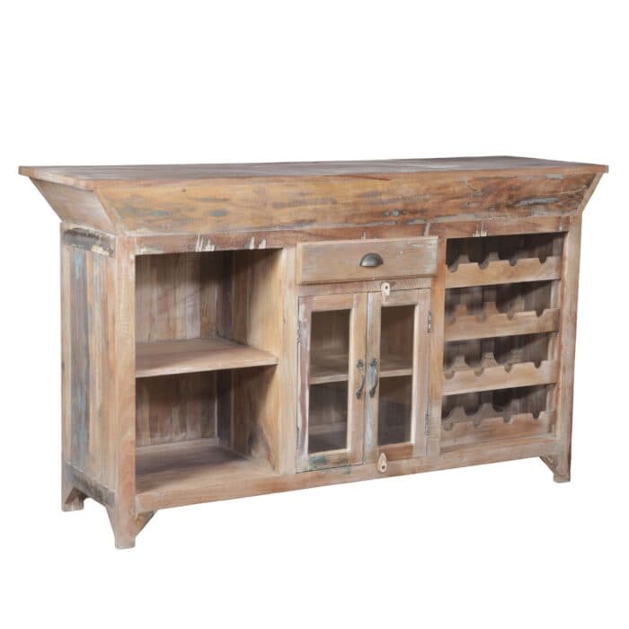 BAR DEMI-LUNE AVEC RANGEMENTS - BOIS DE MANGUIER - Image 2