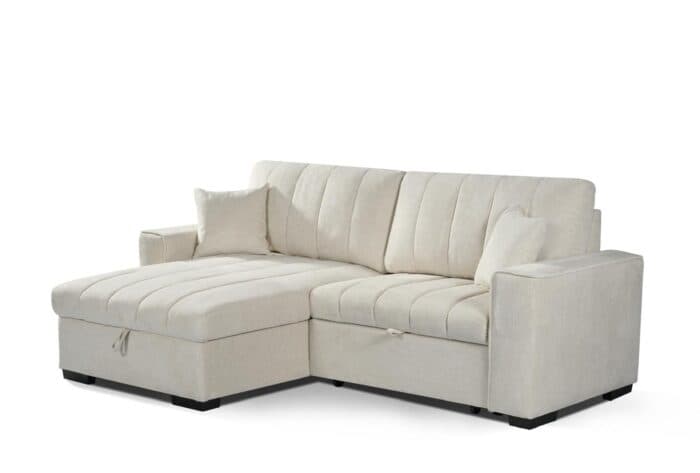 CANAPÉ D'ANGLE RÉVERSIBLE &amp; CONVERTIBLE EN TISSU + COFFRE - BEIGE - Image 2