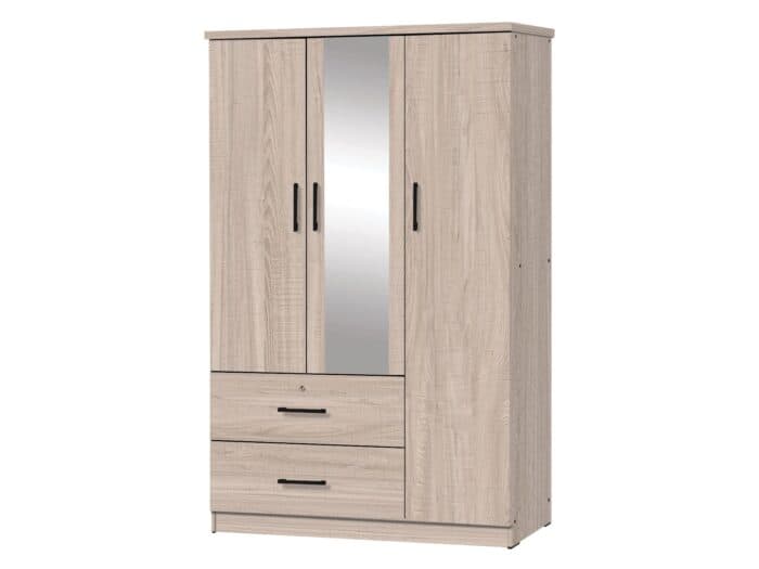 ARMOIRE 3 PORTES + 2 TIROIRS ET 1 MIROIR - CHENE - Image 2