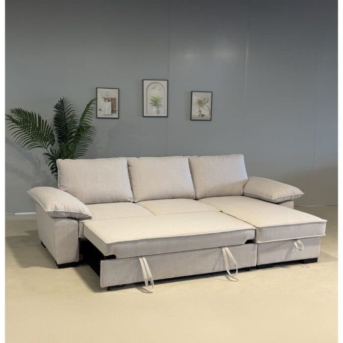CANAPÉ D'ANGLE RÉVERSIBLE &amp; CONVERTIBLE EN TISSU - BEIGE - Image 2
