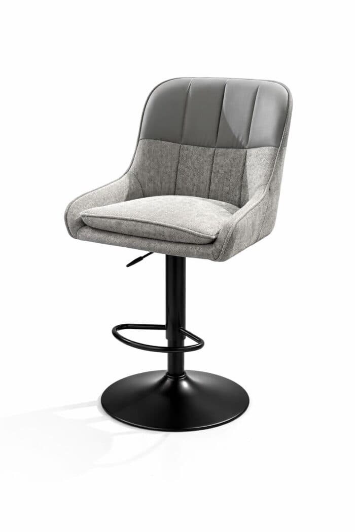 TABOURET DE BAR EN SIMILI CUIR ET TISSU - GRIS - Image 2