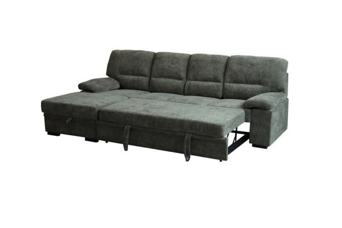 CANAPÉ D'ANGLE GAUCHE CONVERTIBLE EN TISSU AVEC COFFRE DE RANGEMENT - VERT OLIVE - Image 2
