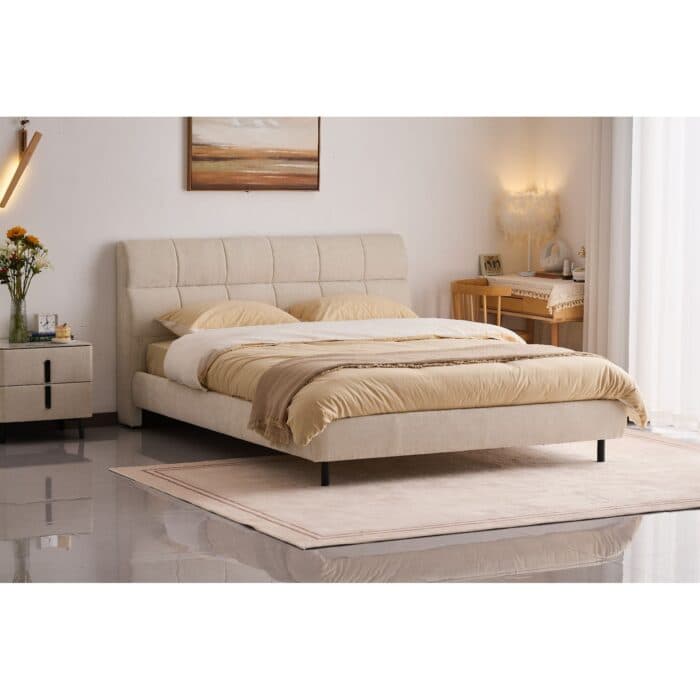 LIT 160 X 200 CM EN TISSU AVEC SOMMIER - BLANC - Image 2
