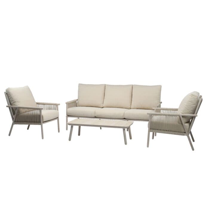 CANAPE 3 PLACES + 2 FAUTEUILS + 1 TABLE BASSE - ALUMINIUM - Image 2