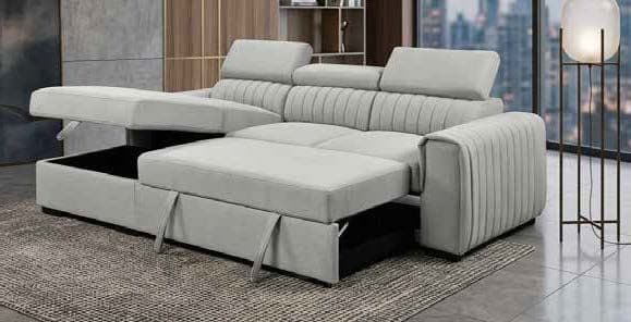CANAPÉ D'ANGLE RÉVERSIBLE &amp; CONVERTIBLE EN TISSU + COFFRE - GRIS CLAIR - Image 2