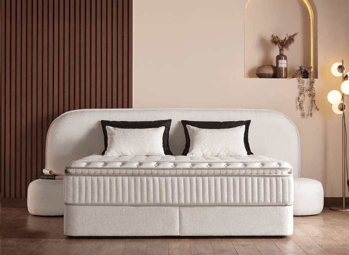 LIT COFFRE + SOMMIER 160X200 CM EN TISSU BOUCLÉ - BLANC - Image 5
