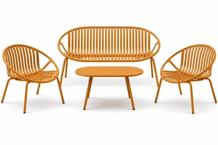 CANAPÉ 2 PLACES + 2 FAUTEUILS + TABLE BASSE EN POLYPROPYLÈNE - JAUNE - Image 2