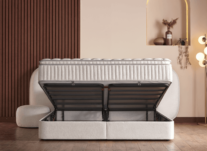 LIT COFFRE + SOMMIER 160X200 CM EN TISSU BOUCLÉ - BLANC - Image 3