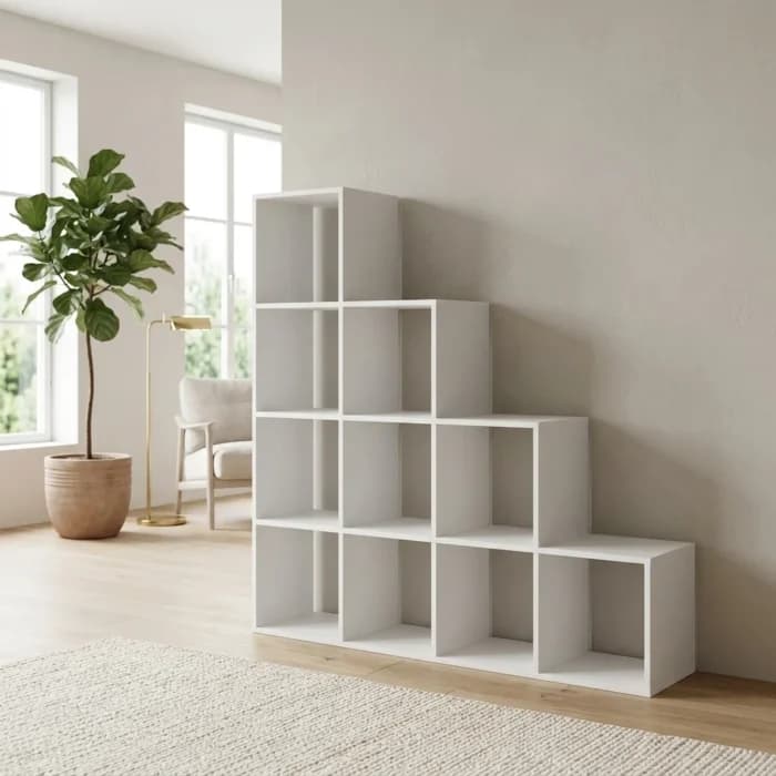 BIBLIOTHEQUE 10 CASES ESCALIER - BLANC - Image 1