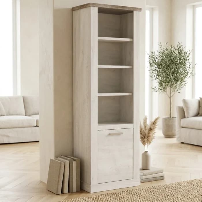 BIBLIOTHEQUE 1 PORTE ET 4 NICHES - CHENE ET PIN BLANC - Image 1