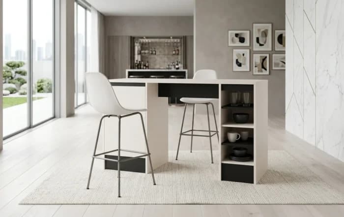 TABLE CUISINE 1 PORTE + 4 NICHES -  BLANC &amp; NOIR - Image 1
