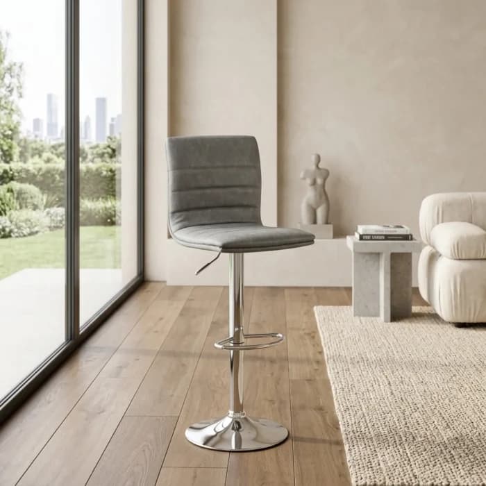TABOURET BAR EN PU - GRIS - Image 1