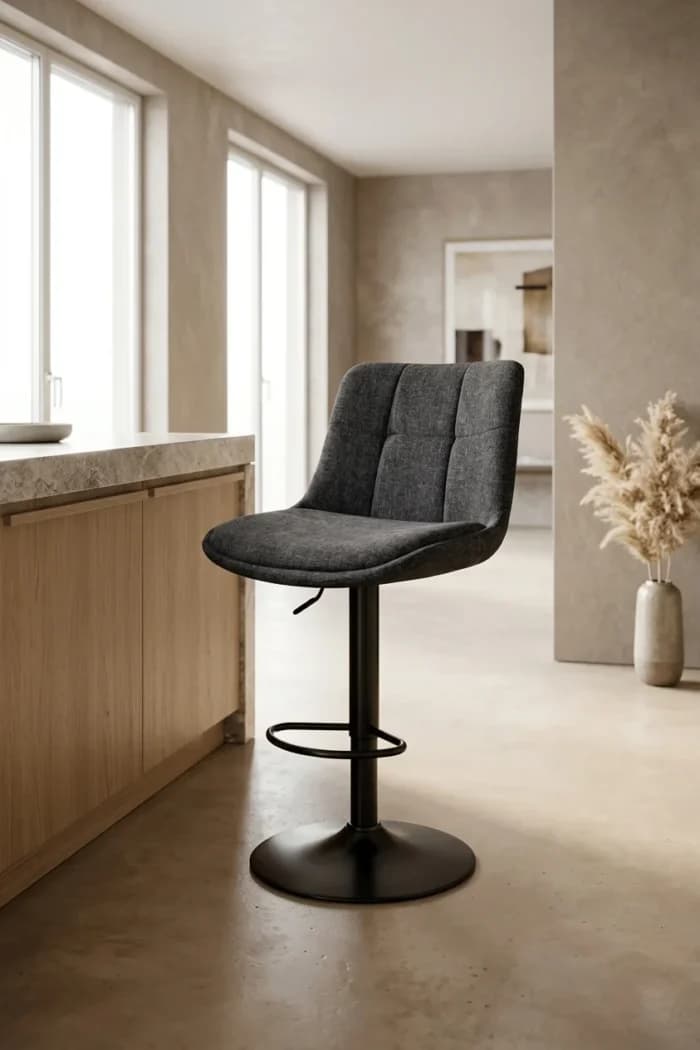 TABOURET DE BAR EN TISSU CHENILLE - GRIS FONCÉ - Image 1