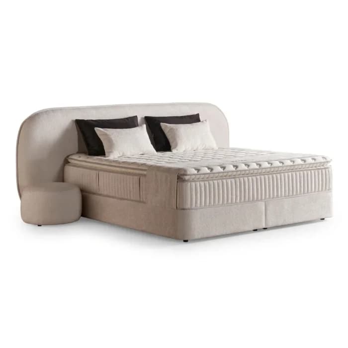 LIT COFFRE + SOMMIER 160X200 CM EN TISSU BOUCLÉ - BLANC - Image 1