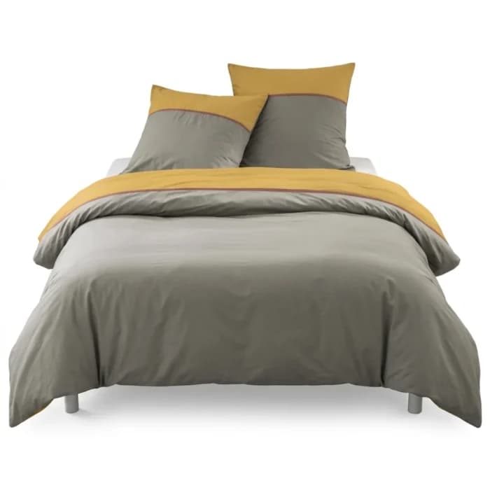 PARURE DE LIT 220 X 240 CM EN PERCALE DE COTON - OCRE - Image 1