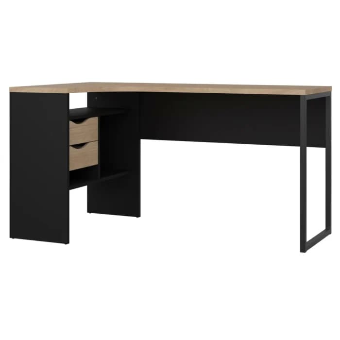 BUREAU D'ANGLE 2 TIROIRS - NOIR ET CHÊNE HICKORY - Image 1