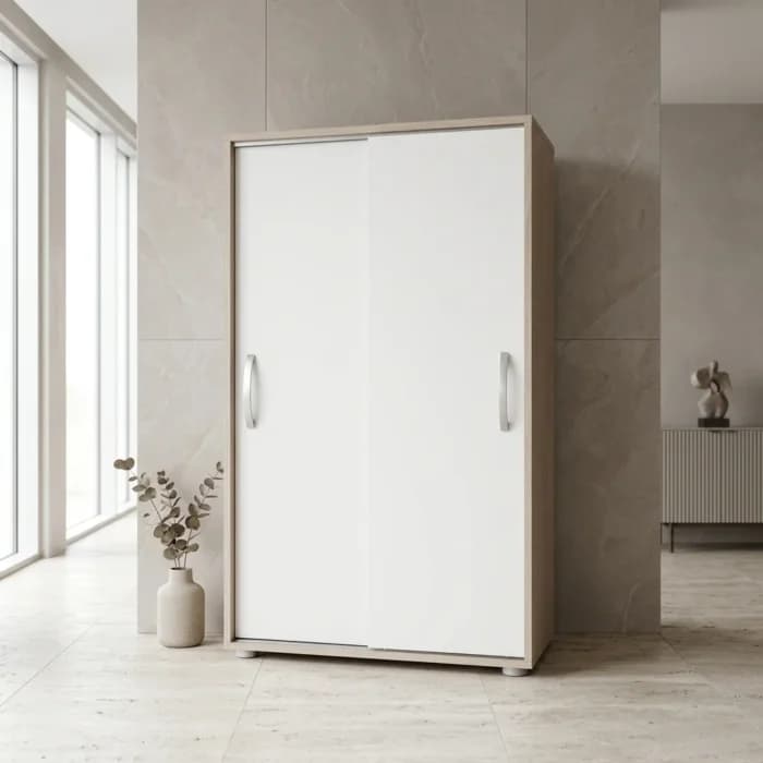 RANGEMENT 2 PORTES COULISSANTES - CHENE ET BLANC - Image 1