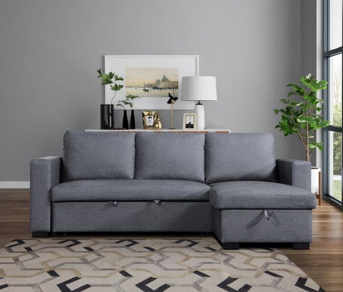 CANAPE D'ANGLE RÉVERSIBLE CONVERTIBLE EN TISSU - GRIS - Image 2