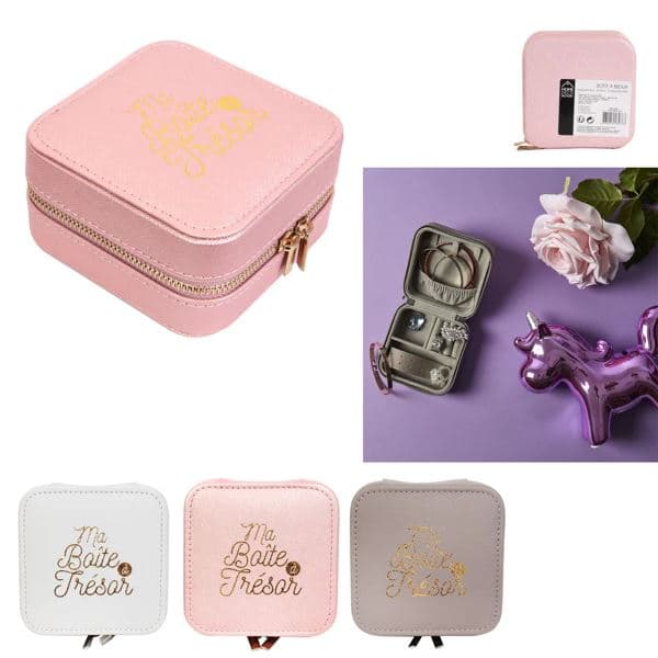 BOÎTE À BIJOUX CARRÉE - ROSE, GRIS ET BLANC - Image 2