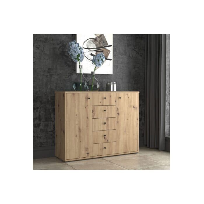 COMMODE 2 PORTES 5 TIROIRS - BOIS VIEILLI - Image 2