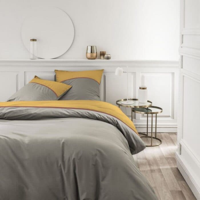 PARURE DE LIT 220 X 240 CM EN PERCALE DE COTON - OCRE - Image 2