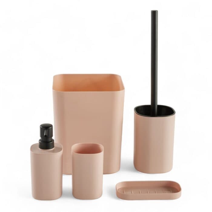 LOT DE 5 ACCESSOIRES SALLE DE BAIN - ROSE - Image 2