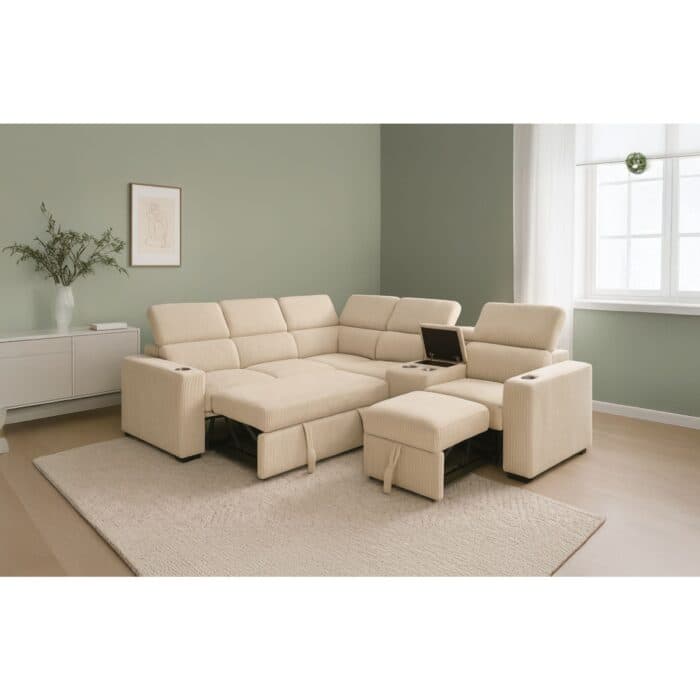 CANAPÉ D'ANGLE DROIT CONVERTIBLE - BEIGE - Image 2