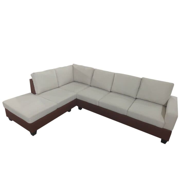 CANAPÉ D'ANGLE GAUCHE TISSU ET SIMILI CUIR - MARRON ET BLANC - Image 2