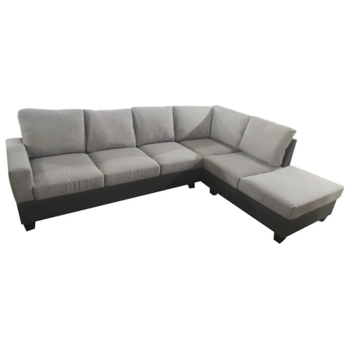 CANAPÉ D'ANGLE DROIT TISSU ET SIMILI CUIR - GRIS ET BLANC - Image 2