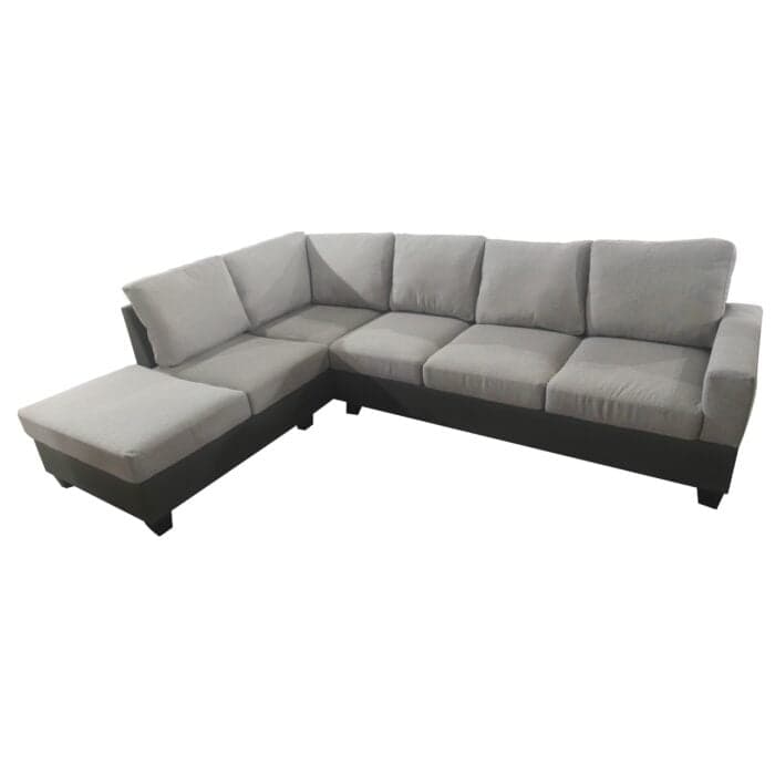 CANAPÉ D'ANGLE GAUCHE TISSU ET SIMILI CUIR - GRIS ET BLANC - Image 2