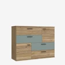 COMMODE 2 PORTES 4 TIROIRS - CHÊNE ET VERT CANARD - Image 2