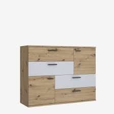 COMMODE 2 PORTES 4 TIROIRS - CHÊNE ET BLANC - Image 2