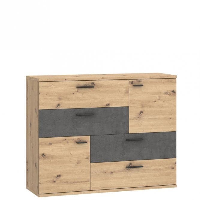 COMMODE 2 PORTES 4 TIROIRS - CHÊNE ET GRIS - Image 2