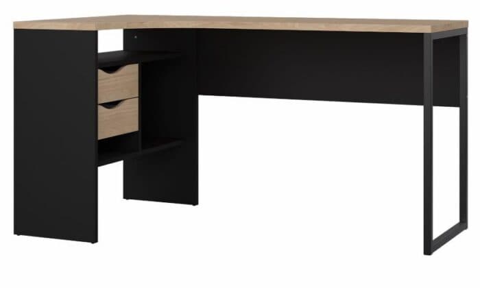 BUREAU D'ANGLE 2 TIROIRS - NOIR ET CHÊNE HICKORY - Image 2