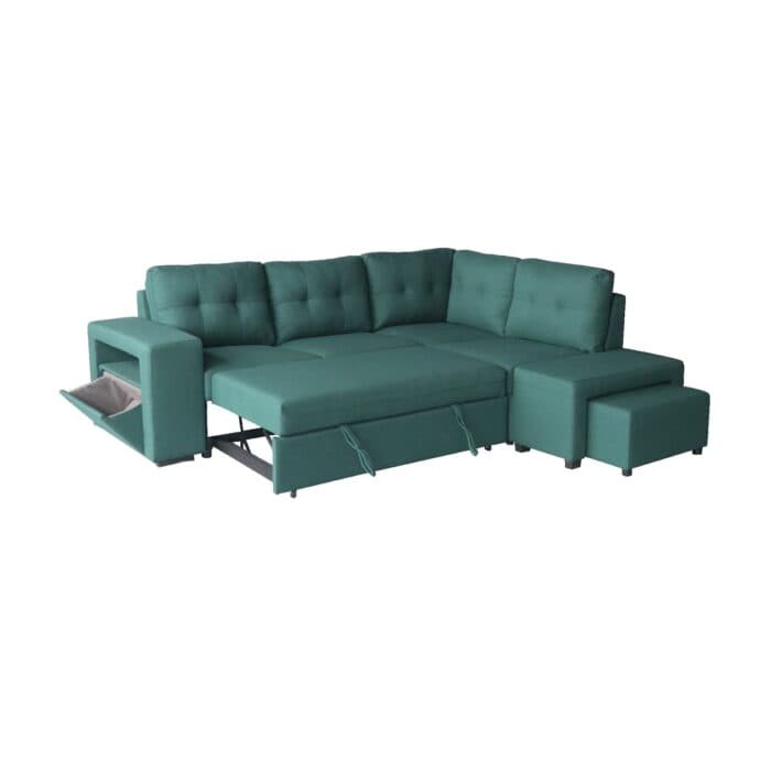CANAPÉ D'ANGLE DROIT AVEC POUF ET RANGEMENT TISSU - VERT - Image 2