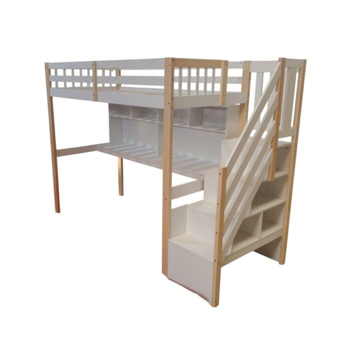 LIT MEZZANINE AVEC BUREAU 90X190 - BLANC ( AVEC SOMMIER ) - Image 2