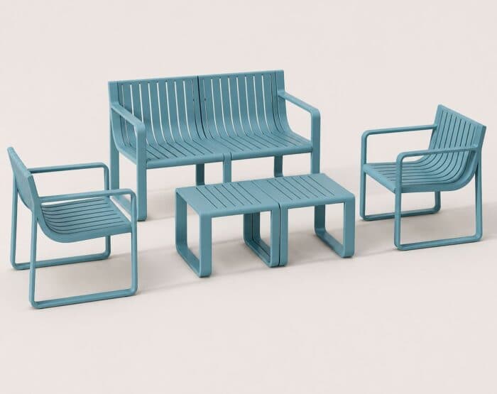 CANAPÉ 2 PLACES + 2 FAUTEUILS + TABLE BASSE EN POLYPROPYLÈNE - BLEU - Image 2