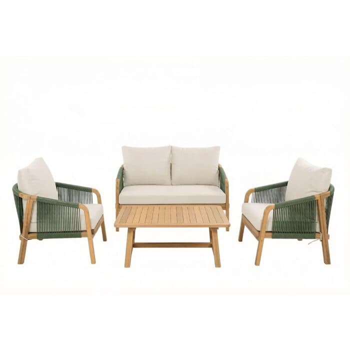SALON DE JARDIN CANAPÉ 2 PLACES + 2 FAUTEUILS + TABLE BASSE- NATUREL - Image 2