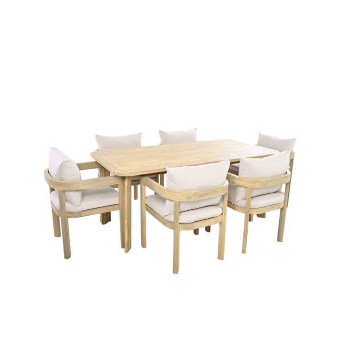 TABLE RECTANGLE + 6 CHAISES AVEC ACCOUDOIRS - NATUREL - Image 2