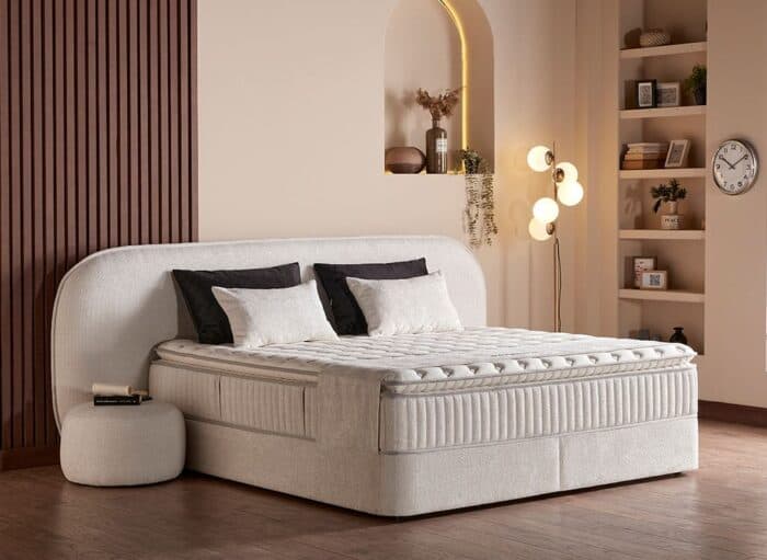 LIT COFFRE + SOMMIER 180X200 CM EN TISSU BOUCLÉ - BLANC - Image 2