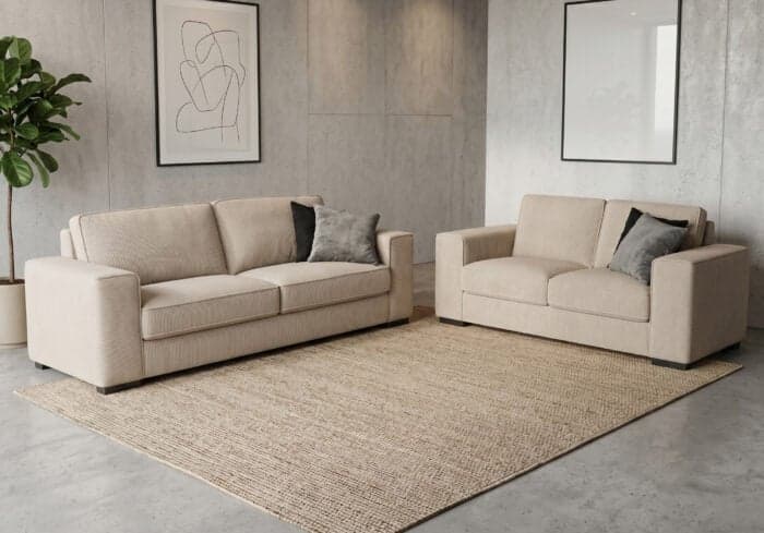 CANAPÉ 2 PLACES + CANAPÉ 3 PLACES velours côtelés - blanc/beige - Image 1