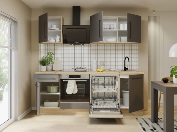 CUISINE EN BLOC - CHENE CLAIR &amp; GRIS FONCE ( HORS ELECTROMÉNAGERS ET SANITAIRES ) - Image 3