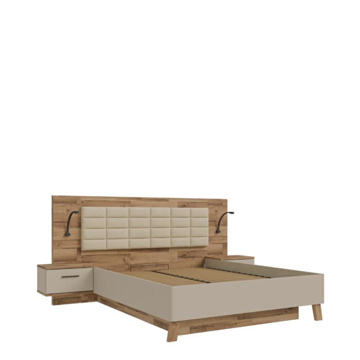 LIT COFFRE 160 X 200  CM AVEC SOMMIER ET DEUX CHEVETS + SOMMIER - CHÊNE ET BLANC - Image 5