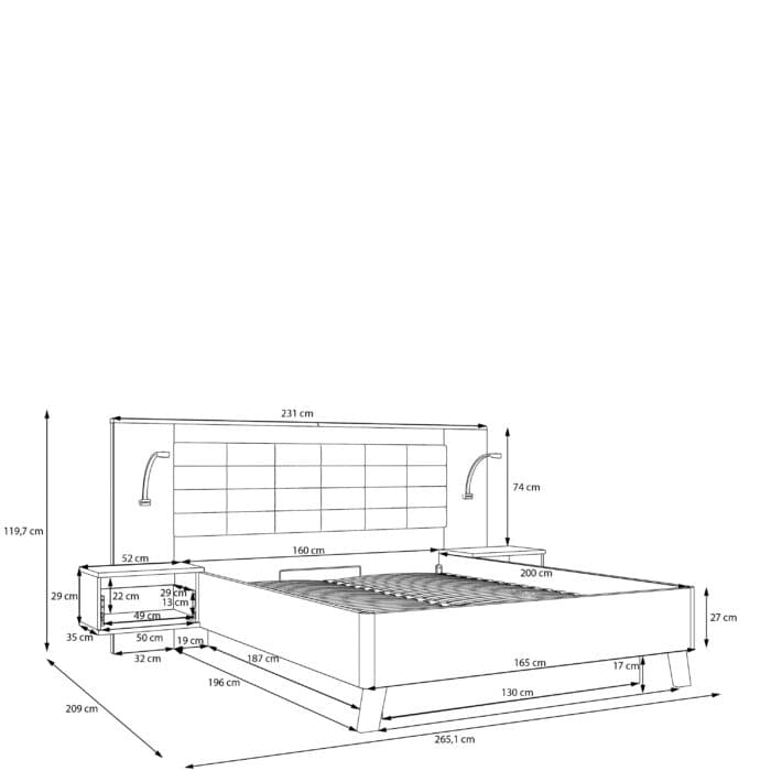 LIT COFFRE 160 X 200  CM AVEC SOMMIER ET DEUX CHEVETS + SOMMIER - CHÊNE ET BLANC - Image 4