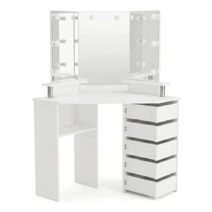COIFFEUSE 5 TIROIRS + MIROIRS + LED - BLANC - Image 1