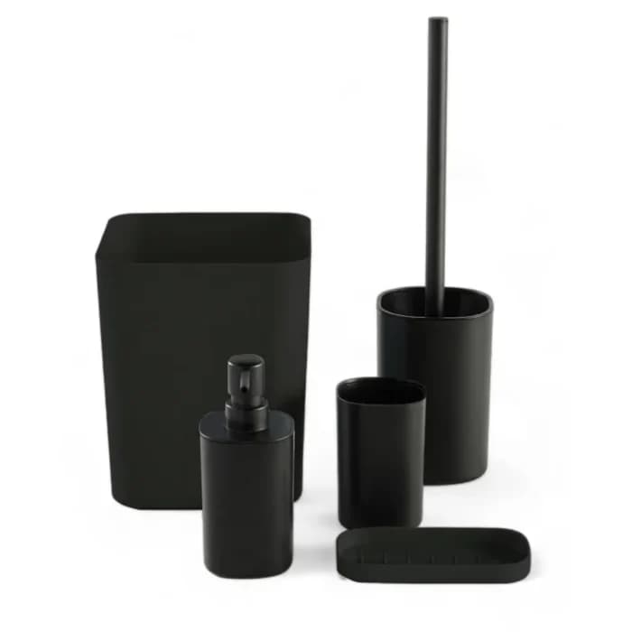 LOT DE 5 ACCESSOIRES SALLE DE BAIN - NOIR - Image 1